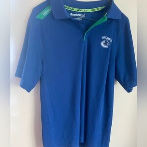 NHL Vancouver Canucks Ice Hockey Training Shirt Polo Blue Jersey Reebok Size M